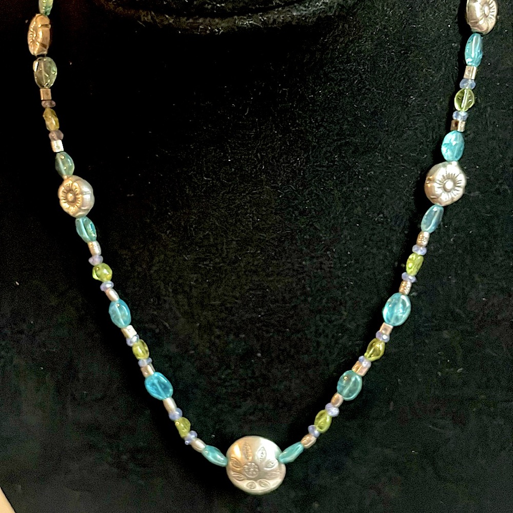 Amazing Peridot, Apatite and Thai Silver Necklace